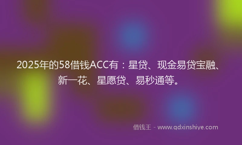 2025年的58借钱ACC有：星贷、现金易贷宝融、新一花、星愿贷、易秒通等。