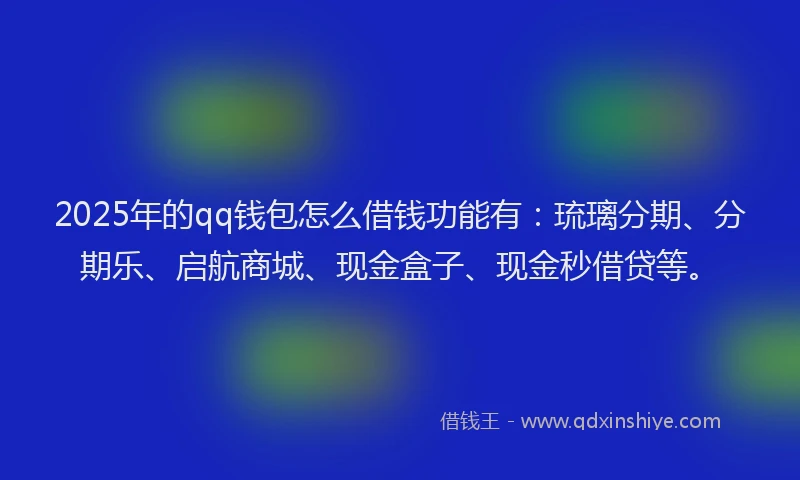 2025年的qq钱包怎么借钱功能有：琉璃分期、分期乐、启航商城、现金盒子、现金秒借贷等。