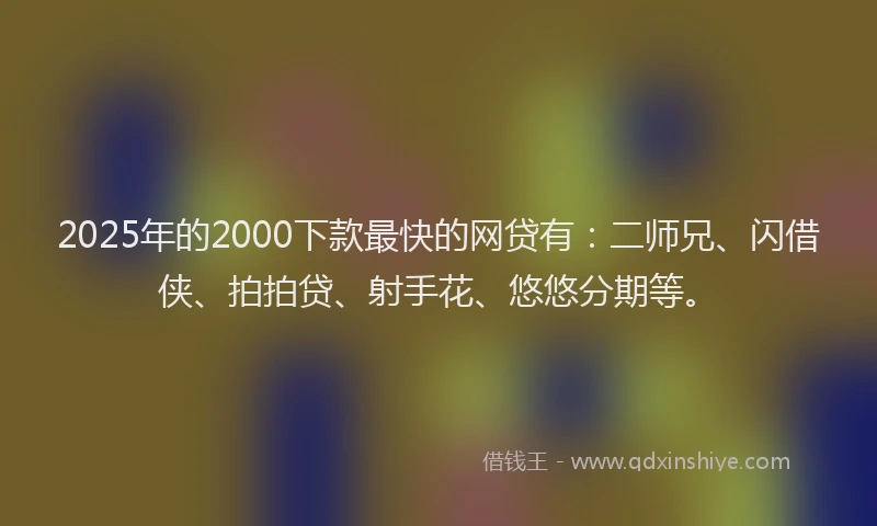 2025年的2000下款最快的网贷有：二师兄、闪借侠、拍拍贷、射手花、悠悠分期等。