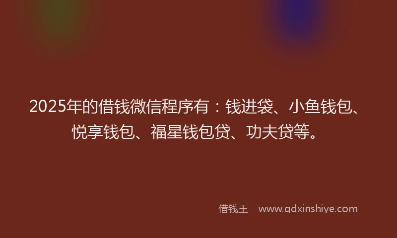 2025年的借钱微信程序有：钱进袋、小鱼钱包、悦享钱包、福星钱包贷、功夫贷等。