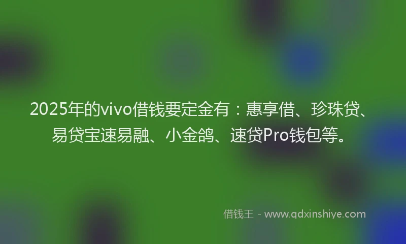 2025年的vivo借钱要定金有：惠享借、珍珠贷、易贷宝速易融、小金鸽、速贷Pro钱包等。