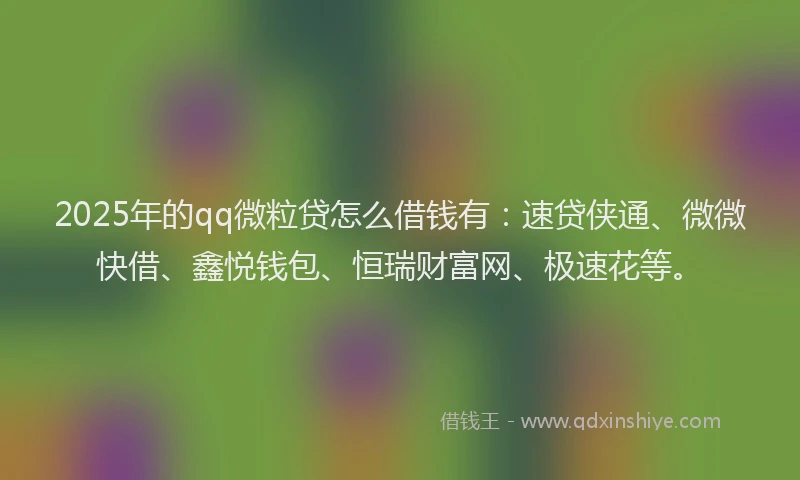 2025年的qq微粒贷怎么借钱有：速贷侠通、微微快借、鑫悦钱包、恒瑞财富网、极速花等。