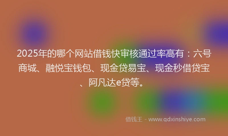 2025年的哪个网站借钱快审核通过率高有：六号商城、融悦宝钱包、现金贷易宝、现金秒借贷宝、阿凡达e贷等。