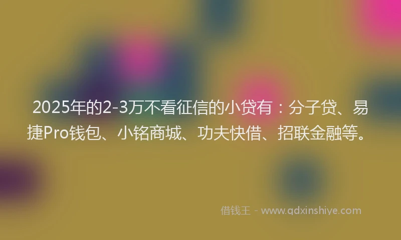 2025年的2-3万不看征信的小贷有：分子贷、易捷Pro钱包、小铭商城、功夫快借、招联金融等。