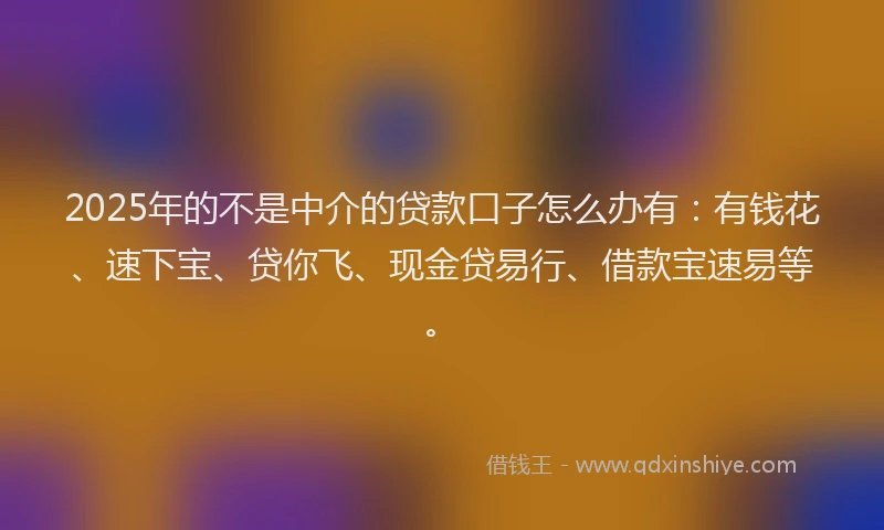 2025年的不是中介的贷款口子怎么办有：有钱花、速下宝、贷你飞、现金贷易行、借款宝速易等。