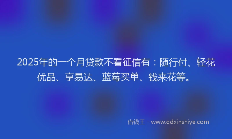 2025年的一个月贷款不看征信有：随行付、轻花优品、享易达、蓝莓买单、钱来花等。
