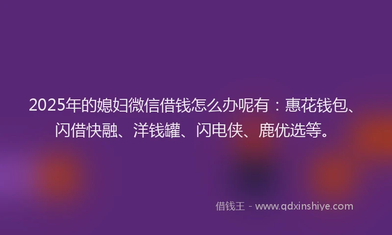 2025年的媳妇微信借钱怎么办呢有：惠花钱包、闪借快融、洋钱罐、闪电侠、鹿优选等。