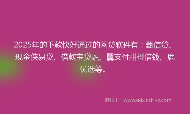 2025年的下款快好通过的网贷软件有：甄信贷、现金侠易贷、借款宝贷融、翼支付甜橙借钱、鹿优选等。