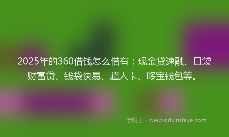2025年的360借钱怎么借有：现金贷速融、口袋财富贷、钱袋快易、超人卡、哆宝钱包等。