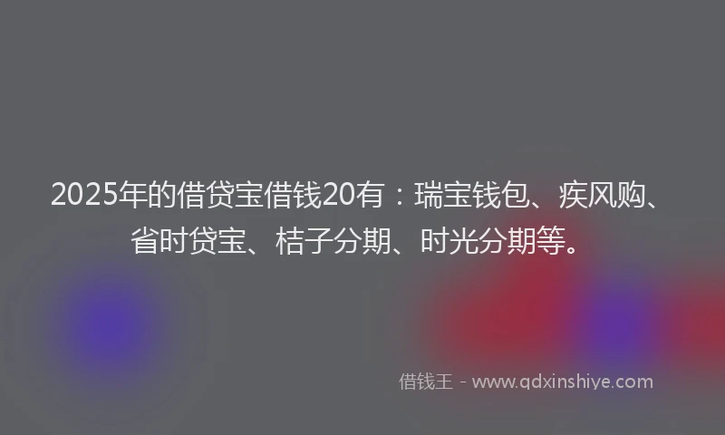 2025年的借贷宝借钱20有：瑞宝钱包、疾风购、省时贷宝、桔子分期、时光分期等。