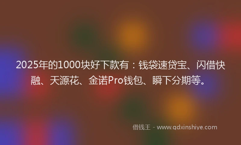 2025年的1000块好下款有：钱袋速贷宝、闪借快融、天源花、金诺Pro钱包、瞬下分期等。