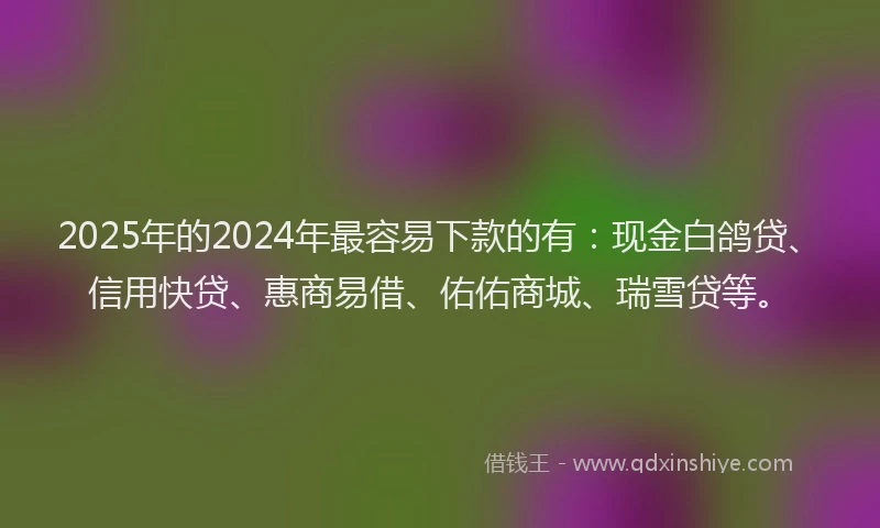 2025年的2024年最容易下款的有：现金白鸽贷、信用快贷、惠商易借、佑佑商城、瑞雪贷等。