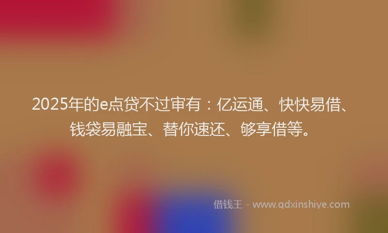 2025年的e点贷不过审有：亿运通、快快易借、钱袋易融宝、替你速还、够享借等。