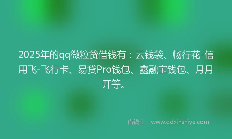 2025年的qq微粒贷借钱有：云钱袋、畅行花-信用飞-飞行卡、易贷Pro钱包、鑫融宝钱包、月月开等。