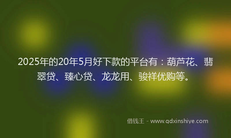 2025年的20年5月好下款的平台有：葫芦花、翡翠贷、臻心贷、龙龙用、骏祥优购等。