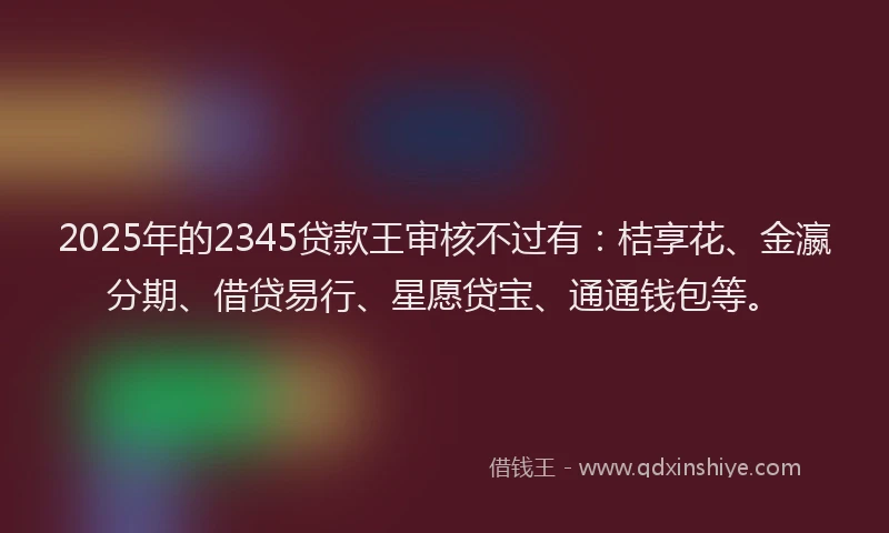2025年的2345贷款王审核不过有：桔享花、金瀛分期、借贷易行、星愿贷宝、通通钱包等。