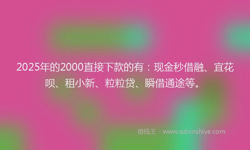 2025年的2000直接下款的有：现金秒借融、宜花呗、租小新、粒粒贷、瞬借通途等。