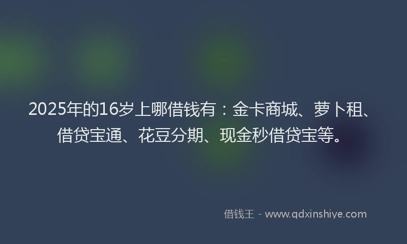2025年的16岁上哪借钱有：金卡商城、萝卜租、借贷宝通、花豆分期、现金秒借贷宝等。