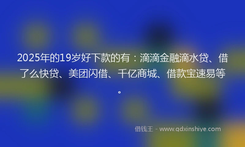 2025年的19岁好下款的有：滴滴金融滴水贷、借了么快贷、美团闪借、千亿商城、借款宝速易等。
