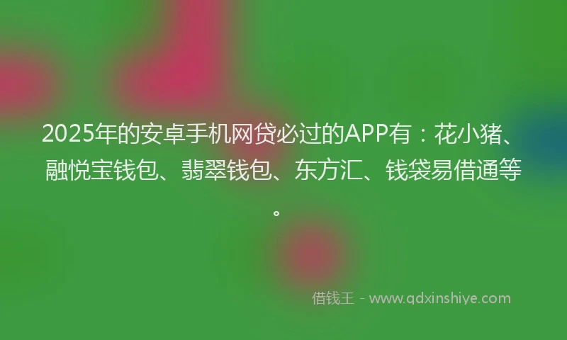 2025年的安卓手机网贷必过的APP有：花小猪、融悦宝钱包、翡翠钱包、东方汇、钱袋易借通等。
