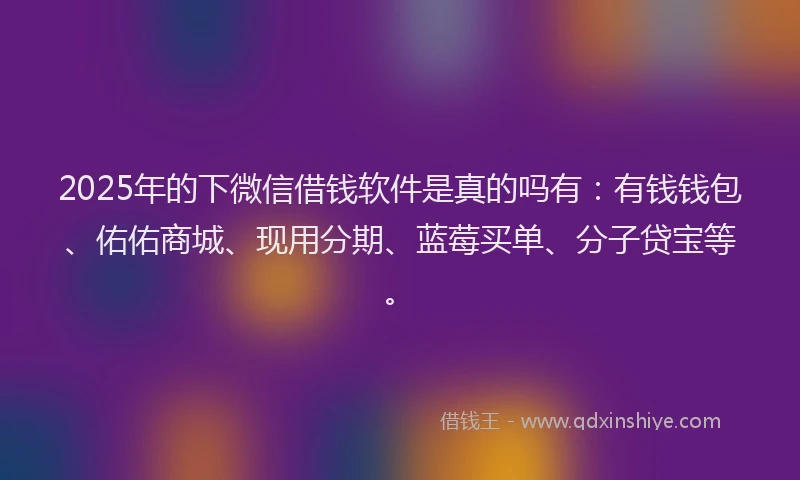 2025年的下微信借钱软件是真的吗有：有钱钱包、佑佑商城、现用分期、蓝莓买单、分子贷宝等。