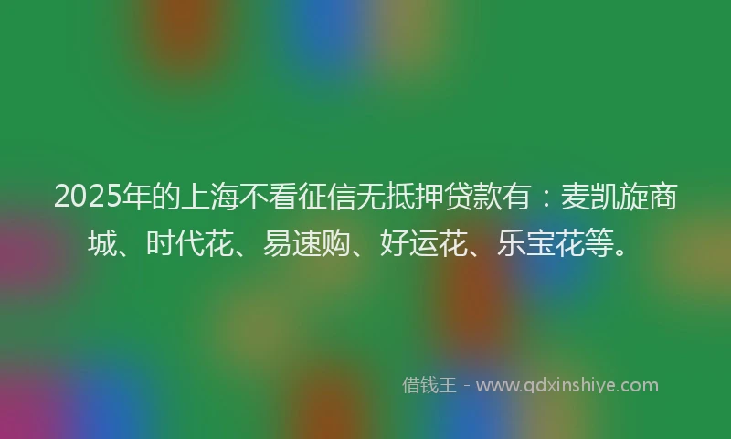 2025年的上海不看征信无抵押贷款有：麦凯旋商城、时代花、易速购、好运花、乐宝花等。