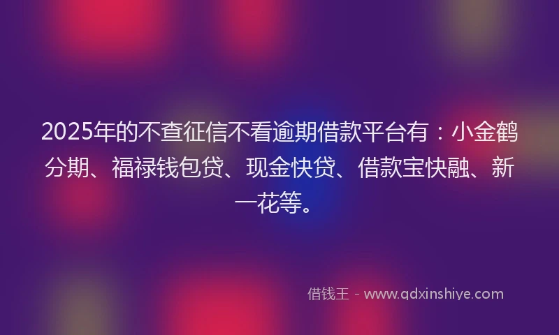 2025年的不查征信不看逾期借款平台有：小金鹤分期、福禄钱包贷、现金快贷、借款宝快融、新一花等。
