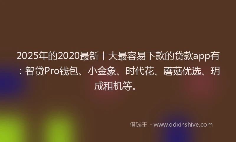 2025年的2020最新十大最容易下款的贷款app有：智贷Pro钱包、小金象、时代花、蘑菇优选、玥成租机等。