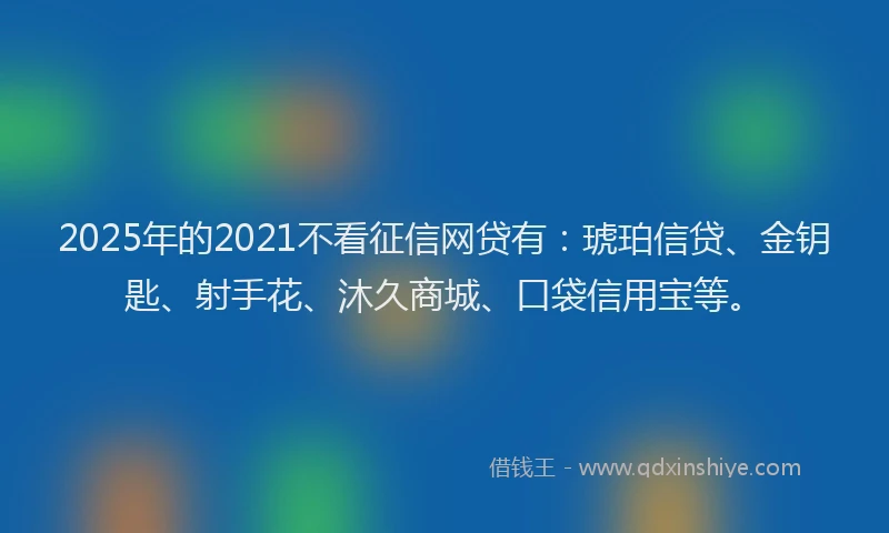 2025年的2021不看征信网贷有：琥珀信贷、金钥匙、射手花、沐久商城、口袋信用宝等。