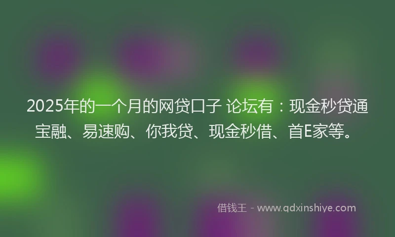 2025年的一个月的网贷口子 论坛有：现金秒贷通宝融、易速购、你我贷、现金秒借、首E家等。