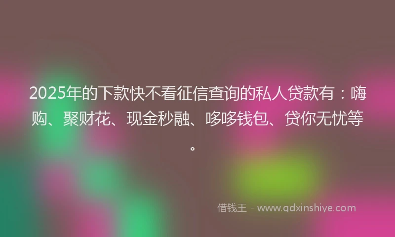 2025年的下款快不看征信查询的私人贷款有：嗨购、聚财花、现金秒融、哆哆钱包、贷你无忧等。