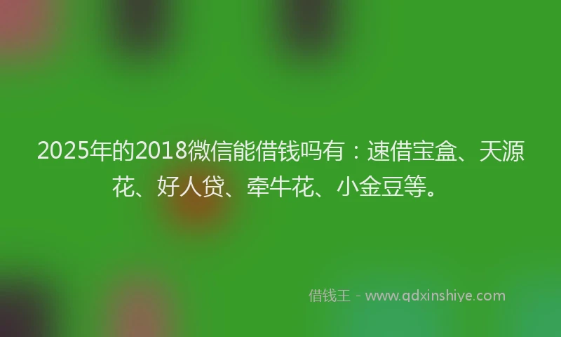 2025年的2018微信能借钱吗有:速借宝盒、天源花、好人贷、牵牛花、小金豆等。