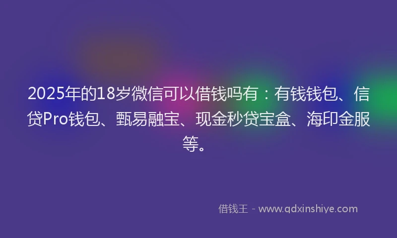 2025年的18岁微信可以借钱吗有：有钱钱包、信贷Pro钱包、甄易融宝、现金秒贷宝盒、海印金服等。