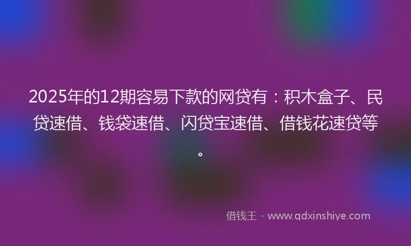 2025年的12期容易下款的网贷有：积木盒子、民贷速借、钱袋速借、闪贷宝速借、借钱花速贷等。