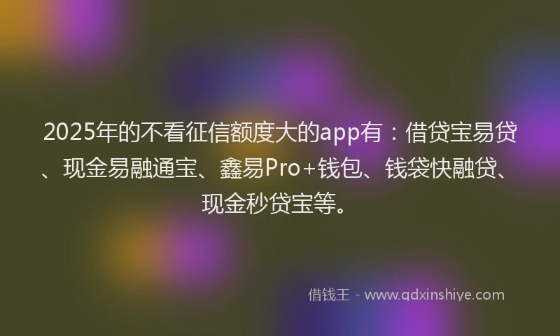 2025年的不看征信额度大的app有：借贷宝易贷、现金易融通宝、鑫易Pro+钱包、钱袋快融贷、现金秒贷宝等。