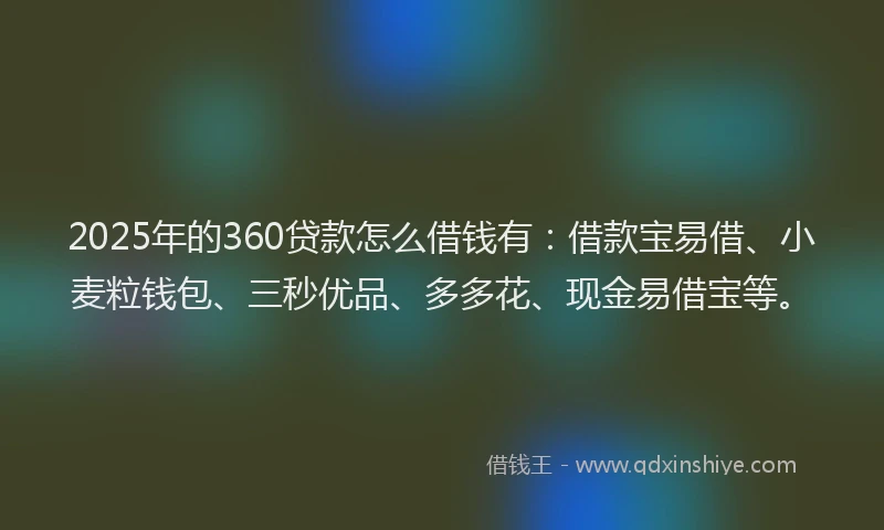 2025年的360贷款怎么借钱有：借款宝易借、小麦粒钱包、三秒优品、多多花、现金易借宝等。