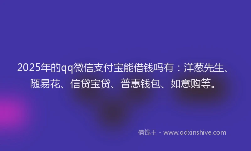 2025年的qq微信支付宝能借钱吗有：洋葱先生、随易花、信贷宝贷、普惠钱包、如意购等。