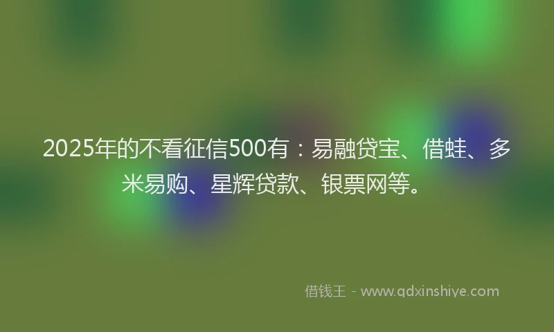 2025年的不看征信500有：易融贷宝、借蛙、多米易购、星辉贷款、银票网等。