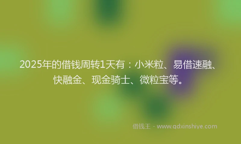 2025年的借钱周转1天有：小米粒、易借速融、快融金、现金骑士、微粒宝等。