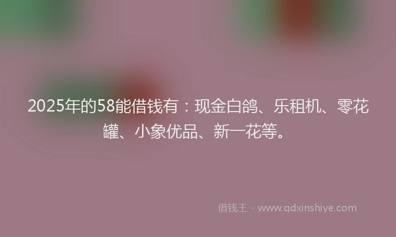 2025年的58能借钱有：现金白鸽、乐租机、零花罐、小象优品、新一花等。