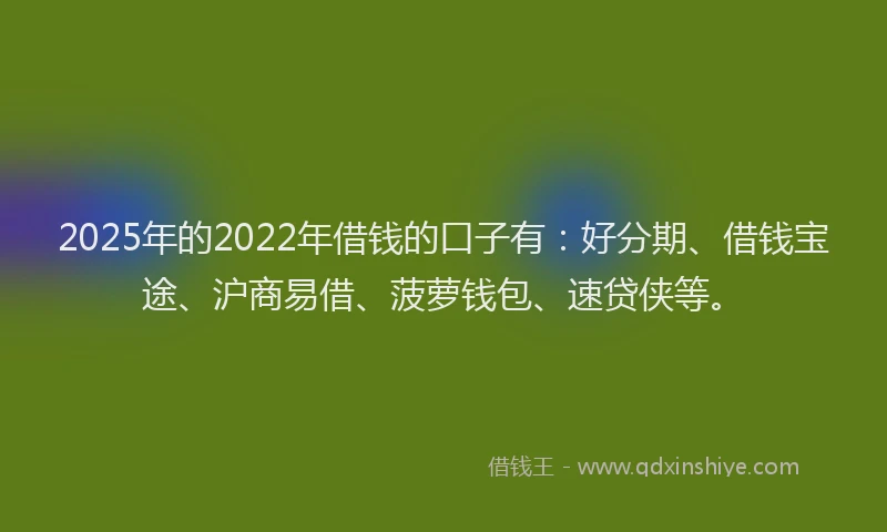 2025年的2022年借钱的口子有：好分期、借钱宝途、沪商易借、菠萝钱包、速贷侠等。