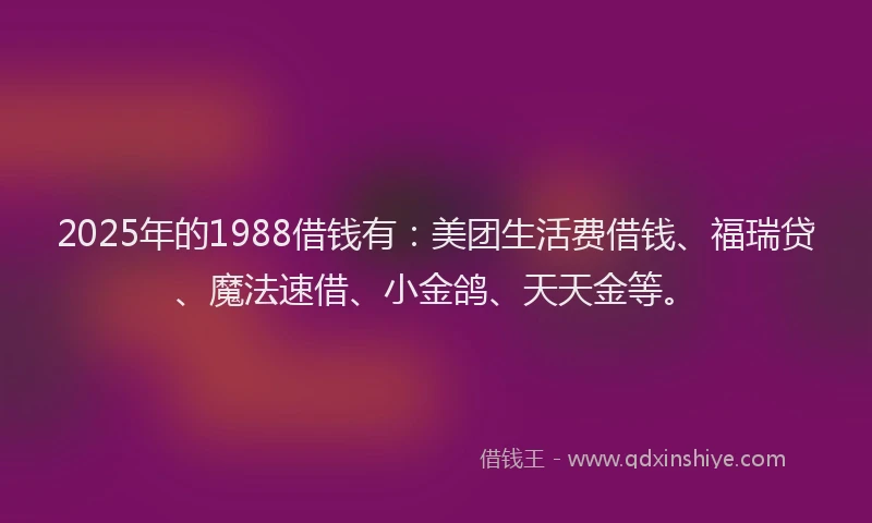 2025年的1988借钱有：美团生活费借钱、福瑞贷、魔法速借、小金鸽、天天金等。