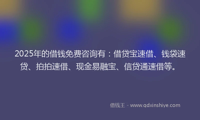 2025年的借钱免费咨询有：借贷宝速借、钱袋速贷、拍拍速借、现金易融宝、信贷通速借等。