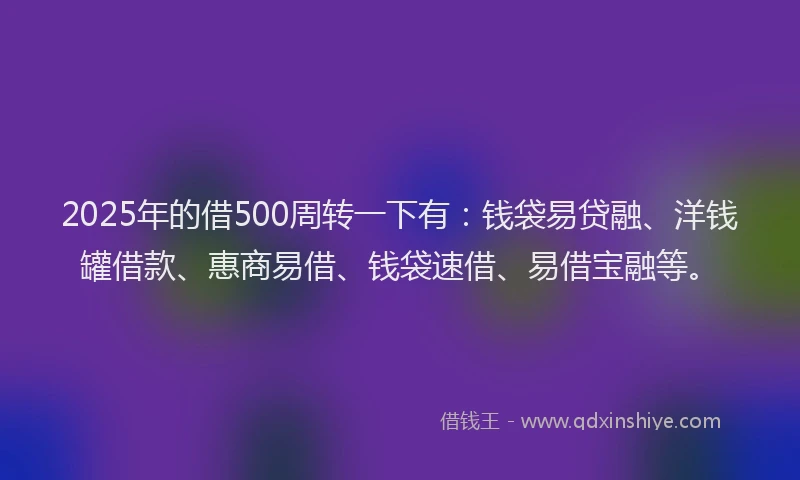 2025年的借500周转一下有：钱袋易贷融、洋钱罐借款、惠商易借、钱袋速借、易借宝融等。