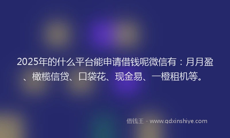 2025年的什么平台能申请借钱呢微信有：月月盈、橄榄信贷、口袋花、现金易、一橙租机等。