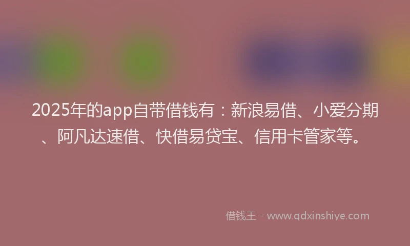 2025年的app自带借钱有：新浪易借、小爱分期、阿凡达速借、快借易贷宝、信用卡管家等。