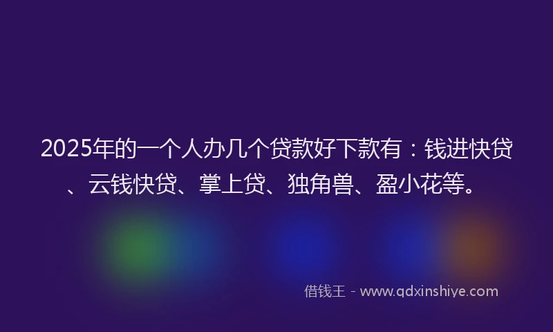2025年的一个人办几个贷款好下款有：钱进快贷、云钱快贷、掌上贷、独角兽、盈小花等。