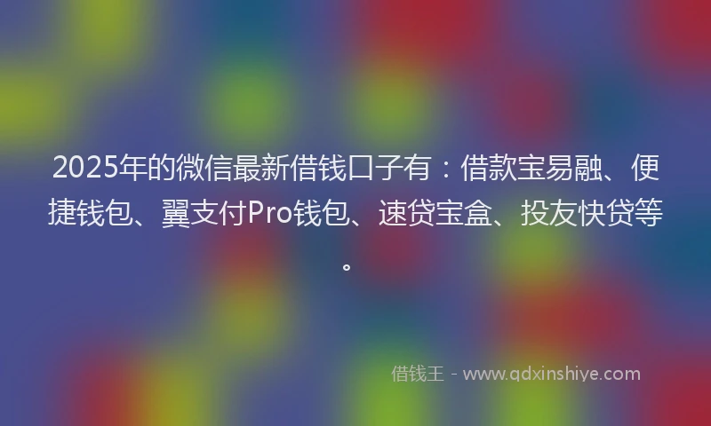 2025年的微信最新借钱口子有：借款宝易融、便捷钱包、翼支付Pro钱包、速贷宝盒、投友快贷等。