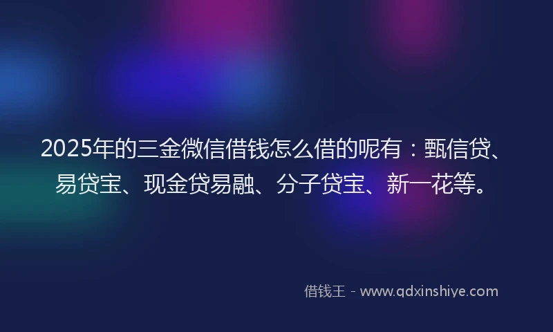 2025年的三金微信借钱怎么借的呢有：甄信贷、易贷宝、现金贷易融、分子贷宝、新一花等。