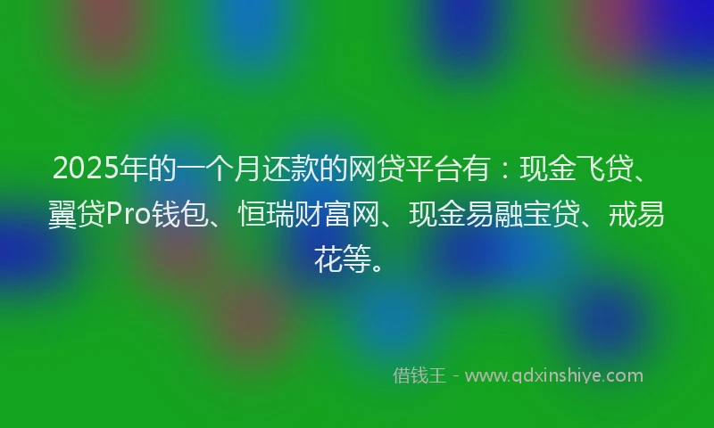 2025年的一个月还款的网贷平台有：现金飞贷、翼贷Pro钱包、恒瑞财富网、现金易融宝贷、戒易花等。